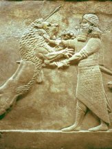 Emperor Ashurbanipal kills another lion